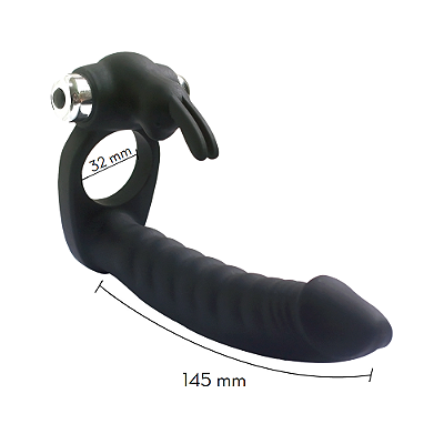 RABBIT | Anel Peniano Duplo Com Vibro Cor: Preto - Cod 6265