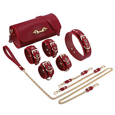 THIERRY | Kit Bolsa de Bondage Algemas e Coleira Com Corrente  - Cor : Vermelho - COD 7503