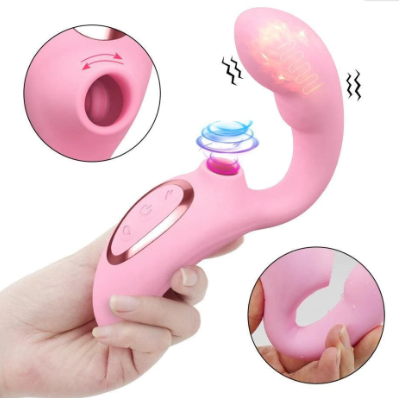 SUNBABE - Vibrador com Estimulo no Ponto G e Sugador de Clitóris - Cor : Rosa