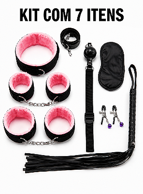 Kit Bondage - 7 Itens | Preto c/ Rosa 8114