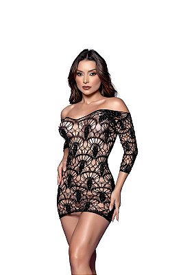 Vestido C/ Strass e Manga - Cor: Preto| Y2106