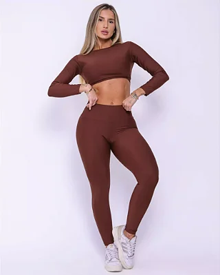 Conjunto Calça Legging Básica Light + Top Maria - Coffee
