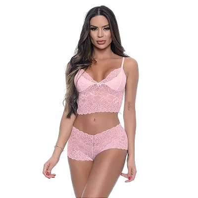 Conjunto Cropped e Calesson em Renda s/ Bojo | Rose