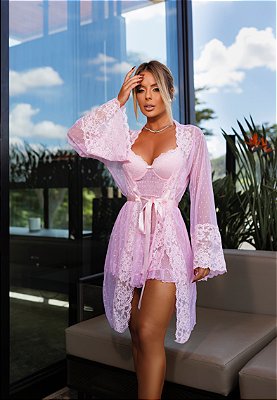 Kit Camisola Algodão Doce c/ Robe | 3 Peças