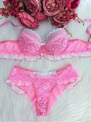 Conjunto Babadinho | Rosa com Branco