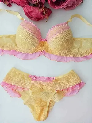 Conjunto Babadinho | Amarelo com Rosa
