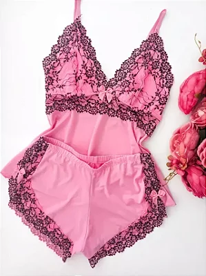 Baby Doll Anna | Rosa com Preto