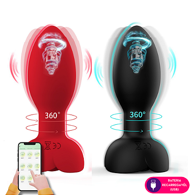 Plug anal vibratório por aplicativo em silicone com rotação 360°