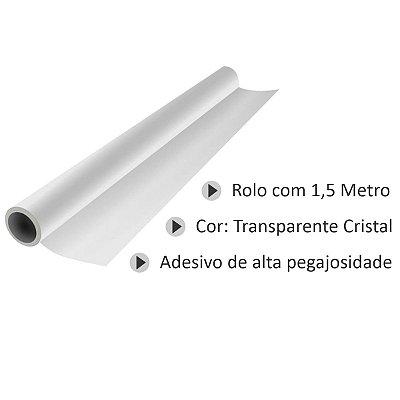 Papel Plastico Adesivo Cristal Transparente Rolo 45cmx1,5m