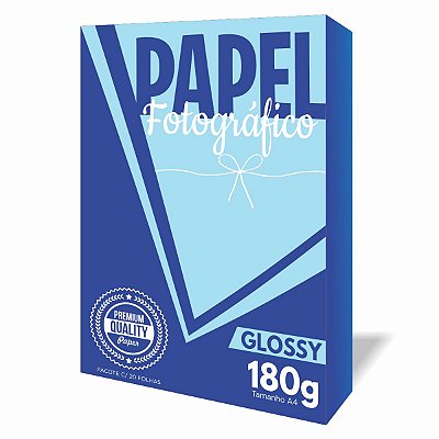 Papel Fotográfico Glossy 180g A4 - Pacote c/20 Folhas