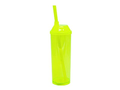 Copo Long Drink 300ml com Tampa e Canudo - Amarelo Neon (Translúcido)