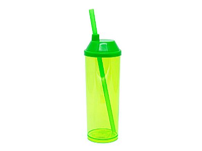 Copo Long Drink 300ml com Tampa e Canudo - Verde Neon (Translúcido)