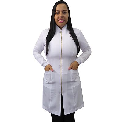 Jaleco Feminino De Zíper E Punhos Gabardine