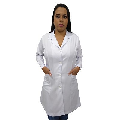 Jaleco Feminino Tradicional Manga Longa Em Tecido Gabardine