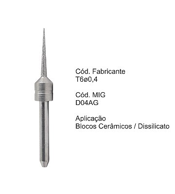 Fresa CAD CAM para Sistemas Amann Girrbach - Diamantadas - T6 - Aplicação: Blocos Cerâmicos / Dissilicato