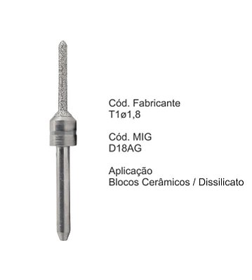 Fresa CAD CAM para Sistemas Amann Girrbach - Diamantadas T1 - Aplicação: Blocos Cerâmicos / Dissilicato