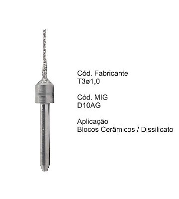 Fresa CAD CAM para Sistemas Amann Girrbach  Diamantada - T3 - Aplicação: Blocos Cerâmicos / Dissilicato