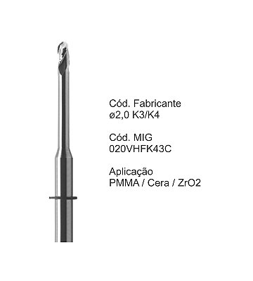 Fresa CAD CAM para Sistemas VHF - Compatível: K3/K4 - 2,0mm