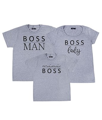 Conjunto Família 03 Camisetas Cinzas Boss Man Boss Lady e Mini Boss