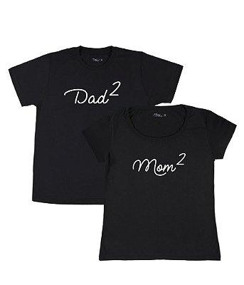 Conjunto Casal 02 Camisetas Pretas Pai e Mãe de 2