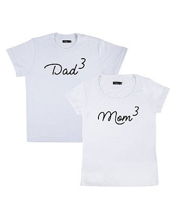 Kit Casal 02 Camisetas Brancas Pai e Mãe de 3