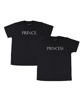 Kit Irmãos 02 Camisetas Pretas Infantis Prince and Princess