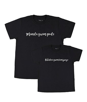 Kit Pai/Mãe e Filho 02 Camisetas Pretas Manda & Obedece