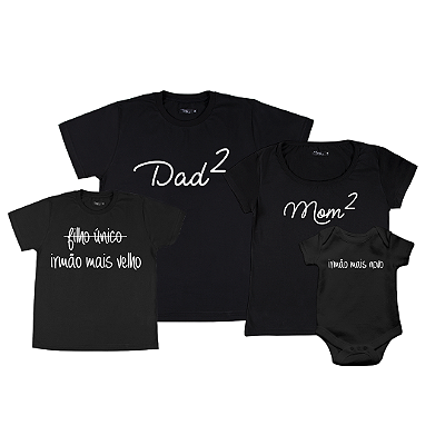 Kit Família 03 Camisetas e 01 Body Pai e Mãe de 02  | Irmão Mais Velho e Irmão Mais Novo