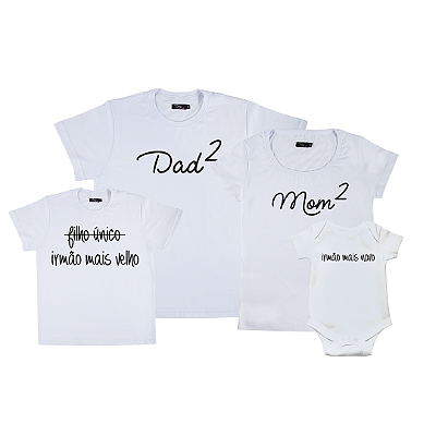 Kit Família 03 Camisetas e 01 Body Pai e Mãe de 02  | Irmão Mais Velho e Irmão Mais Novo
