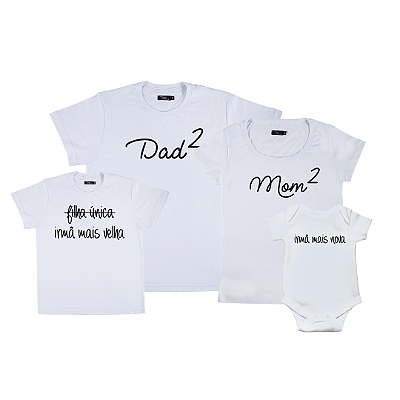 Kit Família 03 Camisetas e 01 Body Pai e Mãe de 02  | Irmã Mais Velha e Irmã Mais Nova