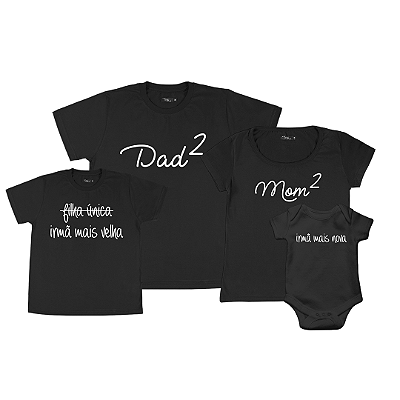Kit Família 03 Camisetas e 01 Body Pai e Mãe de 02  | Irmã Mais Velha e Irmã Mais Nova