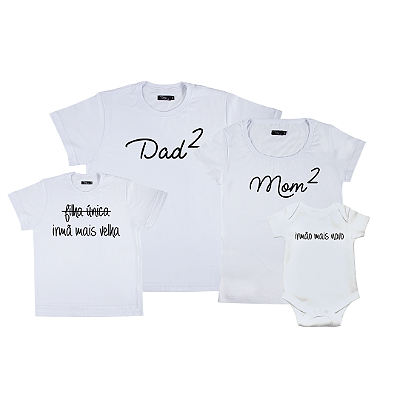 Kit Família 03 Camisetas e 01 Body Pai e Mãe de 02  | Irmã Mais Velha e Irmão Mais Novo
