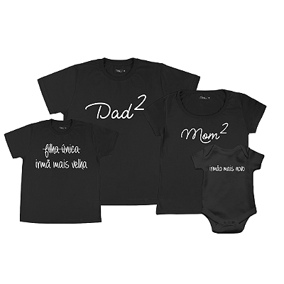 Kit Família 03 Camisetas e 01 Body Pai e Mãe de 02  | Irmã Mais Velha e Irmão Mais Novo