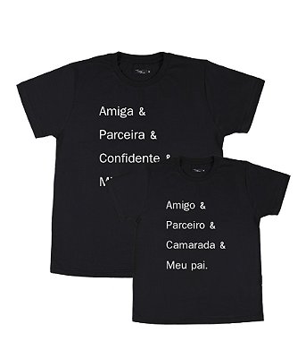 Kit 2 Camisetas Pretas Pai & Filha Amigo Parceiro