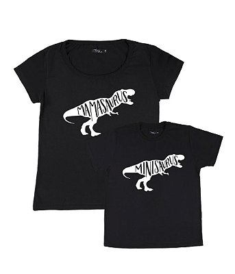 Conjunto 2 Camisetas Pretas Mãe & Filho (a) Mamasaurus e Minisaurus