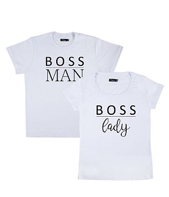 Kit Casal 02 Camisetas Brancas Boss Man & Boss Lady