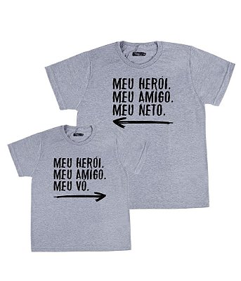 Kit 2 Camisetas Cinzas Avô & Neto Meu Herói