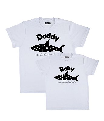 Kit 2 Camisetas Brancas Pai & Filho (a) Baby e Daddy Shark