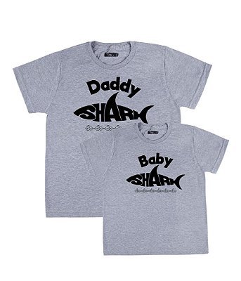 Kit 2 Camisetas Cinzas Pai & Filho (a) Baby e Daddy Shark