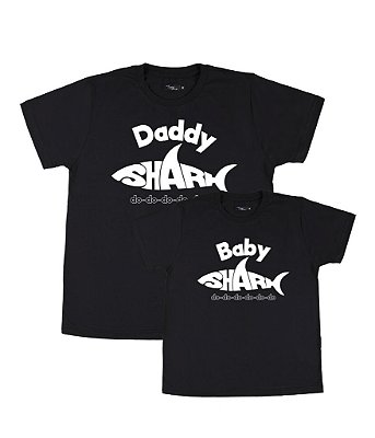 Kit 2 Camisetas Pretas Pai & Filho (a) Baby e Daddy Shark