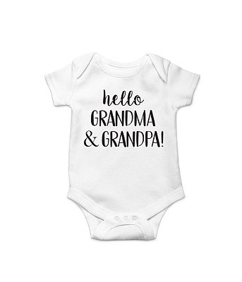 Body de Bebê Hello Grandma & Grandpa! em Suedine 100% Algodão Fio Egípcio