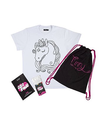 Kit Colorindo com Funny Camiseta de Pintar Unicórnio