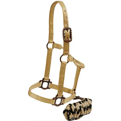 Cabresto Mustang Bege de Nylon com Argolas em Ferro + Cabo
