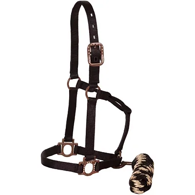 Cabresto Mustang Preto de Nylon com Argolas em Ferro + Cabo