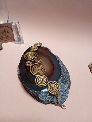 Pulseira de Capim Dourado com Strass e Banhada a Ouro