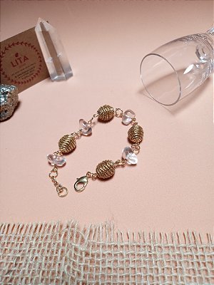 Pulseira de Capim Dourado com Pedra Natural Cristal de Rocha