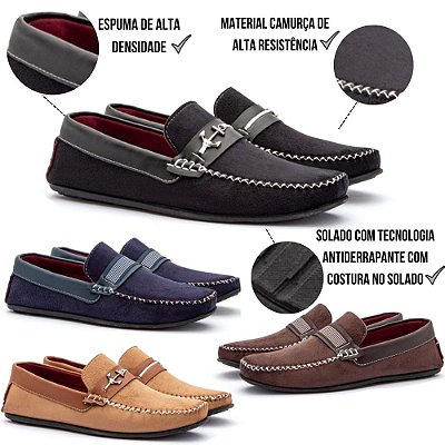 Kit 4 pares  de Mocassim Casual Camurça Masculino