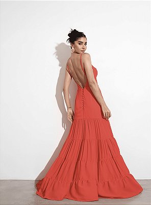 Vestido Kelly - vestido de festa longo com alça regulável e botões encapados