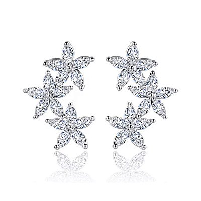 Brinco earcuff flores em zircônias