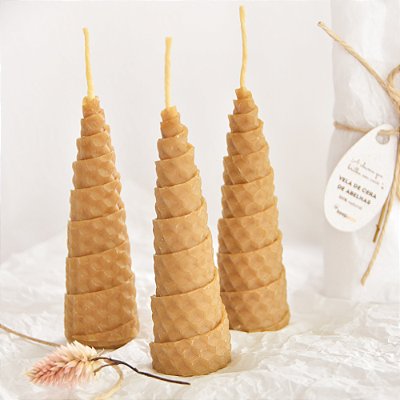 Trio de Velas de Cera de Abelhas Pinheirinho